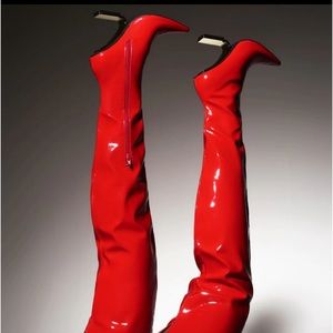 Patent leather thigh boots #except